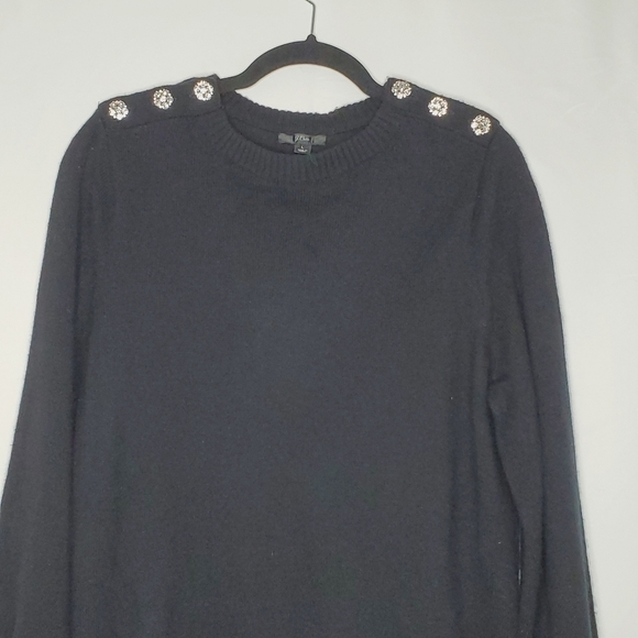 J. Crew Lamb's Wool Blend Crewneck Sweater Size L Jeweled Shoulder Buttons - Picture 3 of 13